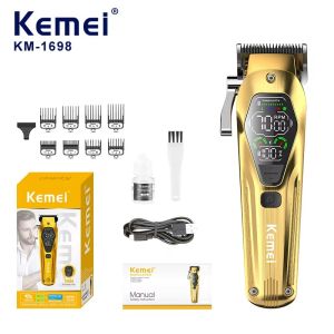 Kemei KM-1698 Professional 7000Rpm 10W High Power Hair Clipper Rechargeable Full Metal DLC Blade Haircut Machine Electric LED Display Hair Trimmer