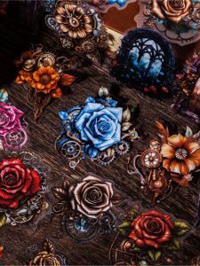 Waterproof PET Stickers Retro Floral Decorative Materials for Scrapbooking Arty Light Vintage Style Nightshade Flower Series