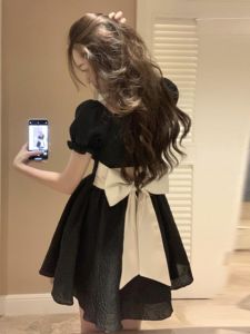 High-Waist Slimming Butterfly Knot Dress For Plus Size Women Summer A-Line Skirt With Tassel Work Clothing Pullover