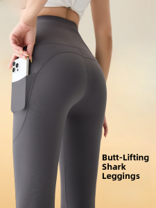 Miiow | High Waist Yoga Pants Womens Fitness Sharkskin Bottoms Double Pocket Tummy Control Butt Lifting No Sagging Lines