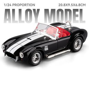 MAKEDA | 1:24 Shelby Cobra Alloy Vintage Car Diecast Models Toys Front Wheel Steering Doors Opeend Sound Light Pull Back Cars Collection