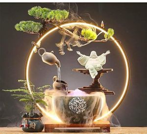 Thác Nước PHong Thủy Di Lặc Bình Trà trang trí phong khách phòng làm việc