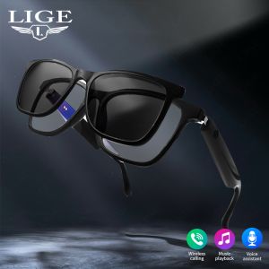 LIGE AI Smart Glasses with Camera Sunglasses Mini Camera Video Recorder Wireless Bluetooth Call Anti-blue Glasses for Men Women
