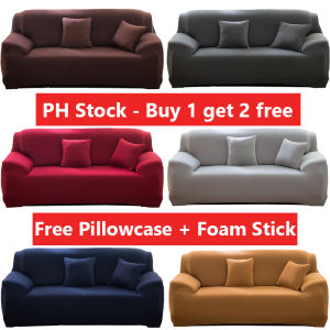 Universal Sofa Cover No Lukot No Gusot Sofa Cover Stretchable  1/2/3/4 Seater Elastic Plain Sofa Cover Set (Free 1pc Pillow Case + Foam Sticks)