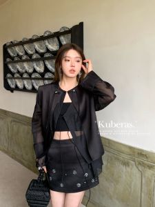 KUBERAS Versatile Double-Sided Wear Diamond-Encrusted Vest And Skirt Set Glitzy Fashion Outfit for Special Occasions