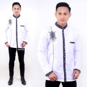 Baju Koko Pria Dewasa Lengan panjang kombinasi Batik fashion model terbaru