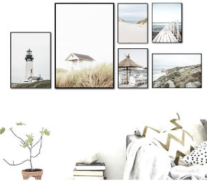 BILIBILI | Tropical Summer Sea Landscape  Print Coastal Bridge Grass Canvas Art Painting Seascape Picture Living Room Wall ation