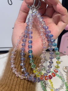 Colorful Bling Crystal Rainbow Mobile Phone Lanyard Bag Pendant Wheel Shape Flashing Design Purple Pink Green Mobile Chain