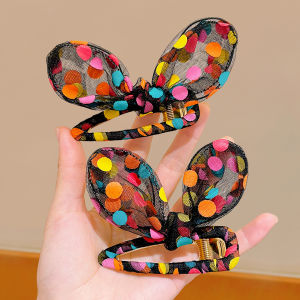 Colorful Polka Dot Rabbit Ear Hair Clips for Girls Princess Style Side Bangs Hair Accessories Childrens Headwear Hairpins