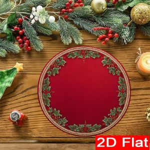VIKAMA 6-Piece Christmas Placemat Set with Holly Berry Wavy Edges Holiday Dining Table Decor and Accessories