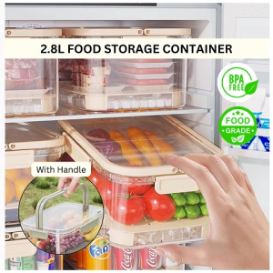 Ready Stock 2.8L Food Storage Container Organizer Portable Bekas Makanan Bertangkai Stackable Leak-Proof Handle Anti-Tumpah Hot & Cold Compatible Tahan Panas & Sejuk Tray Tirisan Ringan Lightweight Microwave Fridge Fruit Meat Vegetable Drinks Anti-Bocor