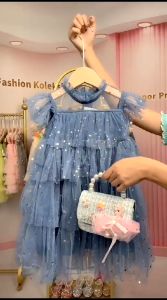 Dress Anak Perempuan Korea Style Tile Lapis Glitter Blink Star