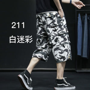 Loose Fit Mens Cotton Cargo Shorts Straight Leg Summer Camouflage Workwear Multi-Pocket Casual Mid-Waist Length Seven-Quarter Pants