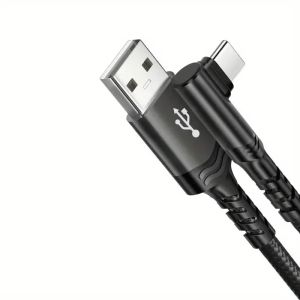 New 90 Degree Elbow 60W USB to Type C Fast Charging Cable for Huawei Xiaomi Samsung 3M Nylon Braided Quick Charge Data Cord