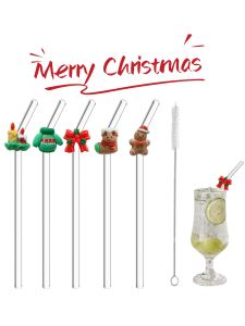 1/5PCS Christmas Glass Straw Set 5 Festive Designs. Reusable Straws for Milk Tea Cocktails & Iced Drinks.