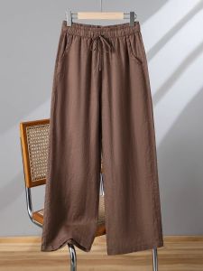 High Waist Wide Leg Pants Womens Zen Wear Summer Cotton Linen Loose Fit Tai Chi Pants Drawstring Straight Casual Trousers