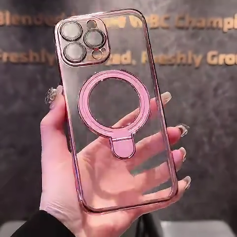 Aesthetic Plating clear case iPhone 16 15 14 13 12 11 Pro Max 16 15 14 Plus Magnetic Ring Holder Shockproof case iphone 11 12 13 14 15 16 pro max Transparent back cover