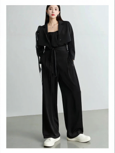 Double Waistband Acetate Satin Wide Leg Trousers