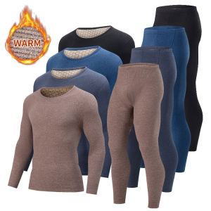 2pcs Autumn And Winter Mens Thick Brushed Back Patch Thermal Underwear Set Comfortable Thick Long Sleeved Long Pants Base Shirt
