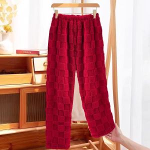 Thickened Coral Fleece Warm Pants Home Leisure Womens High Waist Elastic Waist Harlan Pants Sleepwear Outerwear All Seasons