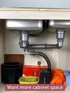 Cống Thoát Nước Bồn Rửa Nhà Bếp Tiết Kiệm Không Gian Khe Đôi Phụ Kiện Cài Đặt Dễ Dàng Bộ Xi Phông