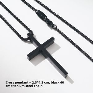 SHISHANGMEIDI | Simple Black Cross Engraved Necklace Titanium Steel