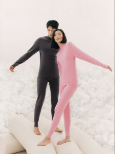 THREEGUN | Static-resistant Cotton Thermal Underwear Couples Round Neck Half-high Collar