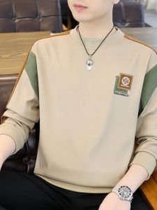 Mens Fleece Lined Embroidered Sweatshirt Long Sleeve Thickened Spring Autumn Fashionable Youth Top Base Shirt Casual Urban Style