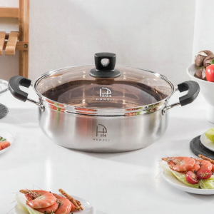 Stainless Steel Compound Base Multipurpose Pot Large Capacity with See-through Lid