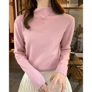 เสื้อสเวตเตอร์ผ้าขนสัตว์เนื้อนุ่มสำหรับผู้หญิง ฤดูใบไม้ร่วง/ฤดูหนาว เสื้อชั้นในคอปกสูงครึ่งตัว ผ้าขนสัตว์เนื้อนุ่ม สีขาว เสื้อชั้นในทันสมัย