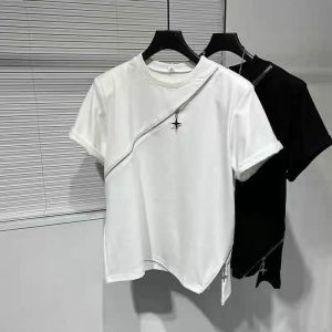 Mens Short Sleeve T-Shirt Zipper Split Functionality Summer Fashion Urban Wear Polyester Fiber Casual round Neck Top