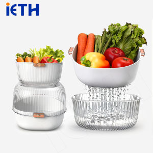 iETH ตะกร้างระบายน้ำ 2 ชั้น | ออกแบบถอดประกอบได้ เก็บประหยัดพื้นที่ | ตะกร้าล้างผักผลไม้ ถังเก็บอาหาร ถาดล้างจาน | ทำจาก PP+PET คุณภาพดี | ส่งเร็ว 1-2 วัน