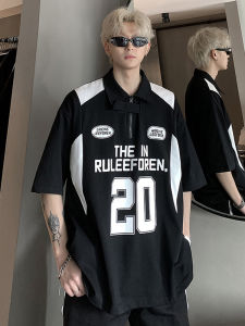 Áo Thun Nam Tay Ngắn Khóa Kéo Màu Đen Hip Hop American Motorcycle Style Áo Thun Thường Ngày Mùa Hè Tay Lửng Thường Ngày