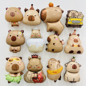 New Cute Flower Capybara Balloon Aluminum Foil Matte Handheld Stick Balloon Birthday Decorations Cartoon Pattern School Use