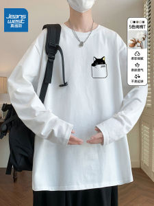 Jeanswest Mens Long Sleeve T-Shirt round Neck Casual Comfortable Pure Cotton Base Shirt Fashionable Trendy All-Match Autumn