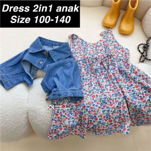 (LOLI-JKT) BS-253 SET 2in1 ANAK GAUN JAKET DENIM SIZE 100-140 BAHAN KATUN