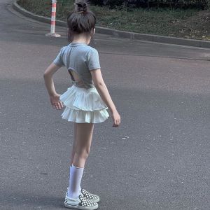 New Girls Ball Gown Sets Kids Summer Fashion Suit Children Casual T-Shirt+Layered Dress 2Pcs Outfits Princess Trends Top Skirt