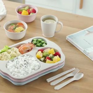 7pcs/set Lightweight Plates Bowls Cups Set for Baby Plate Tableware Wheat Straw Kids Dinner Set