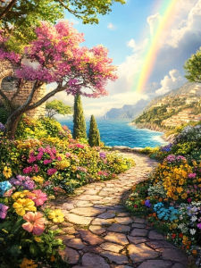 Huacan DIY Diamond Painting Rainbow Garden Seaside Diamond Mosaic Landscape Flower Complete Kit Decorative Paintings