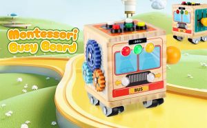 Montessori Busy Ball for Kids LED Board Busy Cube Unlock Toys Children Early Educational Toys Educational Sensory Board Wooden Sensory Activity Ball Busy Board for Kids Christmas Birthday Gifts