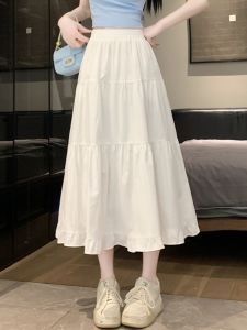 White Skirt Womens Summer 2024 New Arrival French Sweet High Waist Long Skirt A- Line Umbrella Skirt BM Fairy Cake Dress