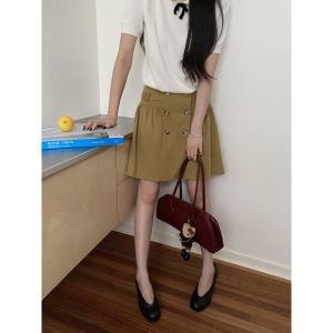 High Waisted Khaki Short A-Line Skirt for Petite Women
