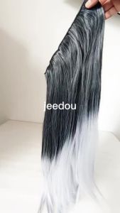 Clip in One Piece Wavy Synthetic Hair Extension Long Straight Synthetic Black Gray Color GreyHairpieces