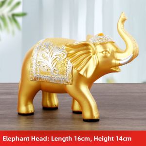 Luxurious Elephant Figurines Water Absorption Wealth Attracting Living Room Office Decorative Pieces Handmade Resin Gold Color