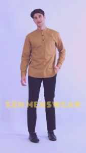Szn - Kemeja Koko Pria Lengan Panjang | Kemeja Koko Sage Green Pria Premium