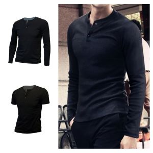 Áo thun cotton nguyên chất thoải mái cho nam có cổ Henry Phong cách giản dị của Mỹ Cổ cửa in màu trắng tinh khiết