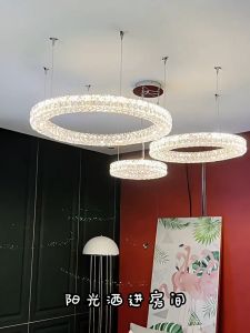 Đèn chùm treo thả trần phòng ngủ phòng khách Đèn trần pha lê tròn treo cao cấp 24W phong cách Bắc Âu