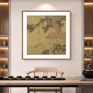 New Chinese Style Tea Room Living Room Decorative Painting Zen Mountain Landscape Square Beauty Aesthetic Wall Art Hangings