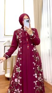 Gamis Lebaran Viral Kekinian Kanaya Dres Ceruty Babydoll Mix Tile Garden M L XL XXL 3XL Dress Kondangan Wanita Jumbo Mewah Elegan Ootd Remaja Muslim Terbaru Baju Muslim Seragaman Keluarga
