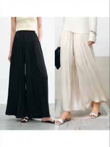 Elastic Waist Cool Silk-like Wide-leg Trousers